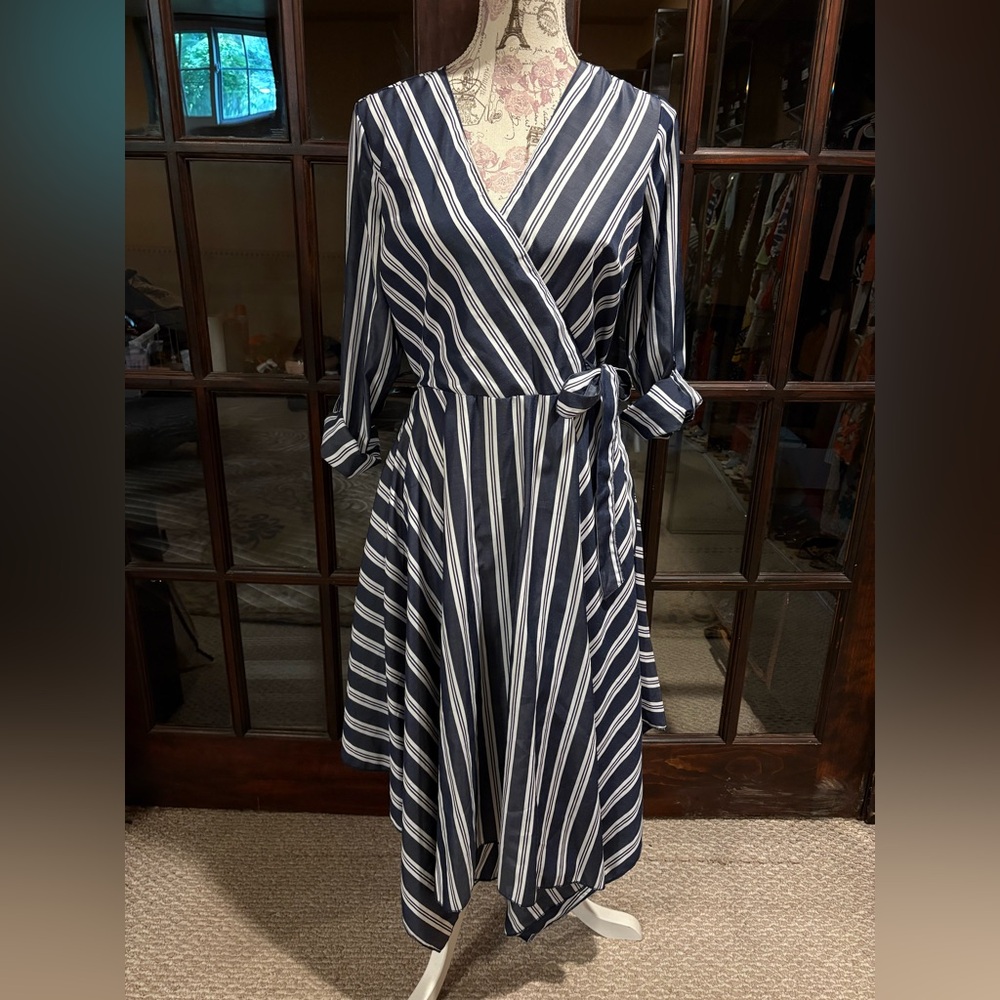 Mlle Gabrielle Navy and White Asymmetrical Dress